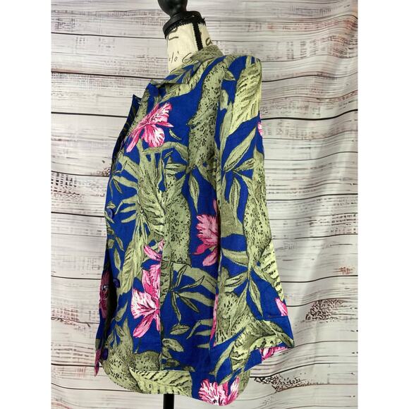 Chicos 1 Tahiti Tropis Linen Jacket Women M Button Front Side Pocket Long Sleeve - Picture 3 of 14